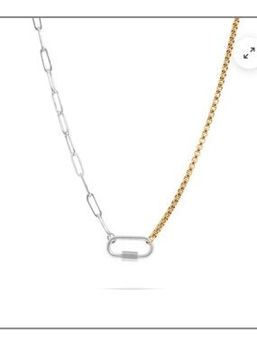 18K Gold PVD Stainless Steel Mixed metal paperclip necklace
